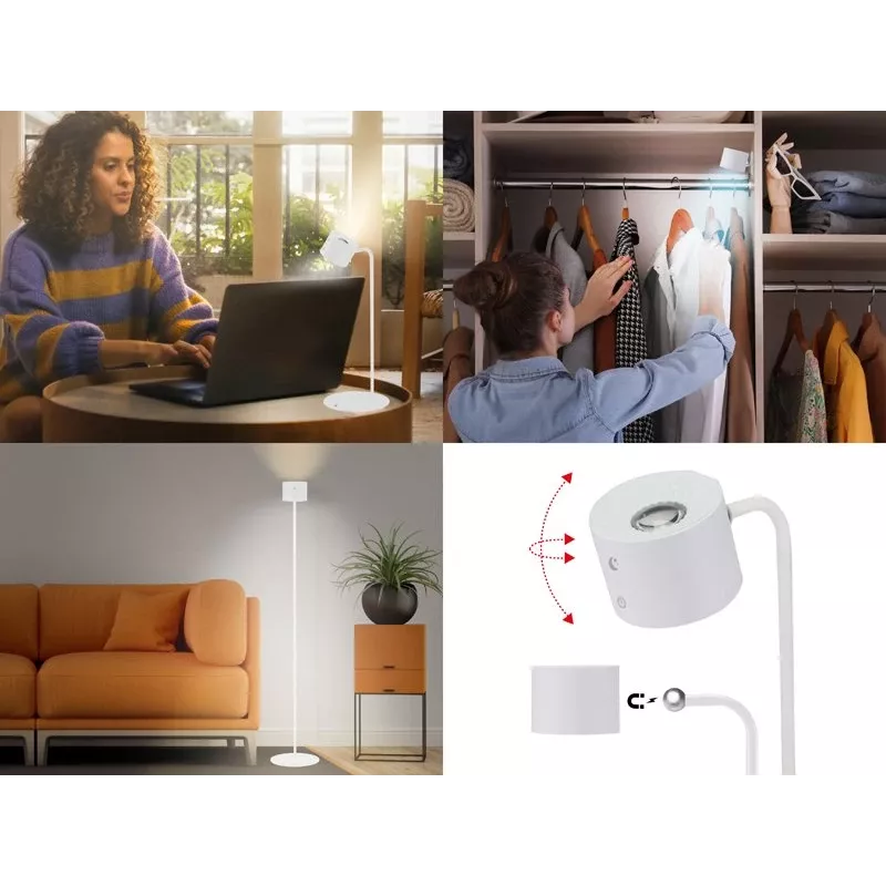 Beper P201UTP305 lampada LED ricaricabile con altezza regolabile, da terra e fissabile a parete, 2,3 W, dimmerabile, bianca