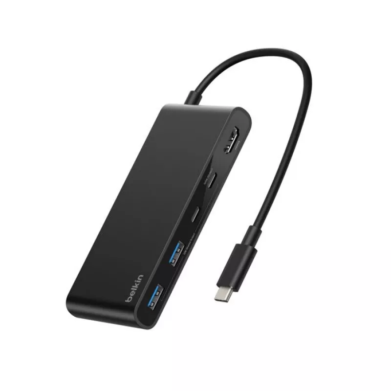 Belkin Connect, USB Type-C, HDMI, USB 2.0 Type-A, USB 3.2 Gen 1 (3.1 Gen 1) Type-C, MicroSD (TransFlash), SD, nero, cavo tondo, 0,2 m