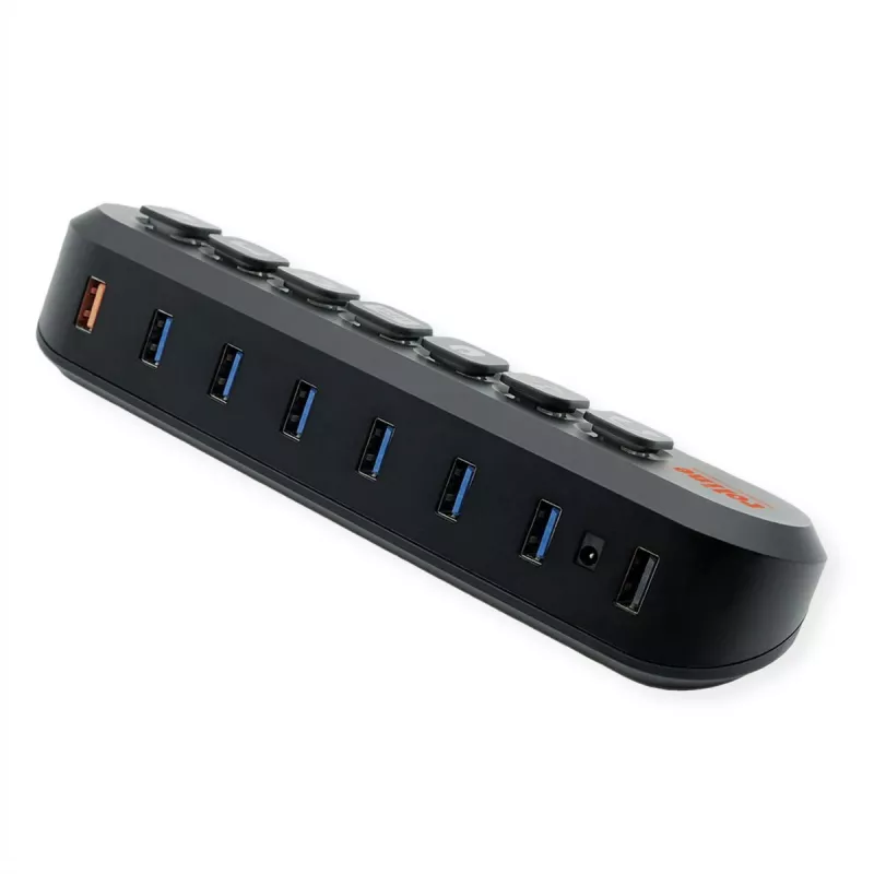 ROLINE Hub USB 3.2 Gen 1, 7 porte, tasti intercambiabili, cavo di collegamento Type-A