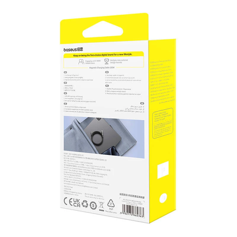 Cavo di ricarica USB-C a USB-C Baseus Tungsten Gold 100W 1 m, nero, nylon