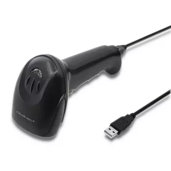Lettore di codici a barre portatile QOLTEC 50866 — scanner laser 1D, USB con cavo, portata 600 mm, nero, 161,5×88×77 mm