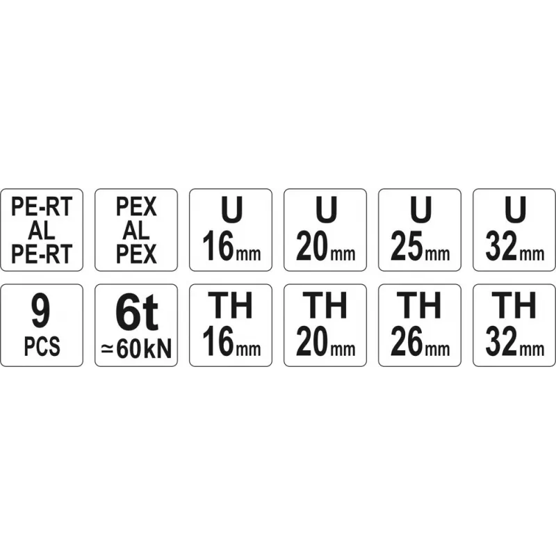 Yato PEX-AL-PEX pinza crimpatrice manuale con set da 8 ganasce