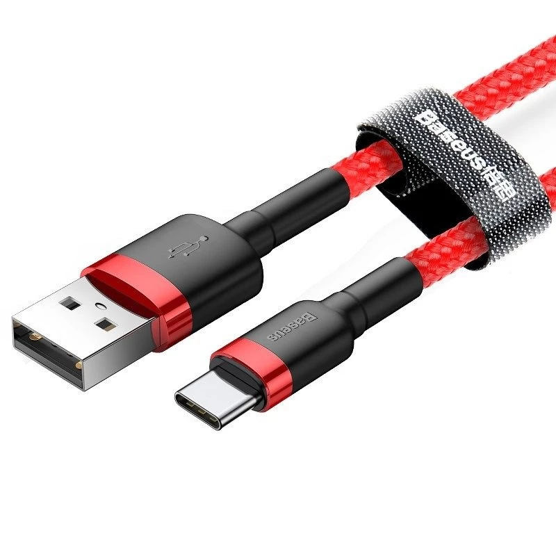 Cavo USB 2.0 A a USB-C Baseus CATKLF-B09 1m QC3.0 treccia in nylon rosso, ricarica rapida e sincronizzazione dati