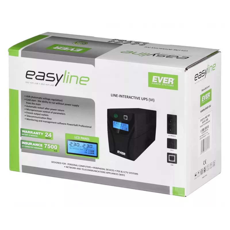Ever EASYLINE 850 AVR USB Line-Interactive 0,85 kVA 480 W 2 uscite AC