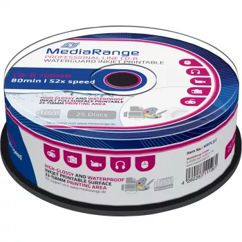 CD-R MediaRange MRPL512 700 MB 52x stampabile inkjet 25 pezzi a spirale