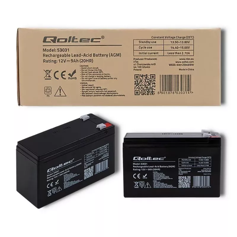 Batteria per UPS QOLTEC 53031 12V 9Ah verde, 152×94×65 mm, 2,35 kg