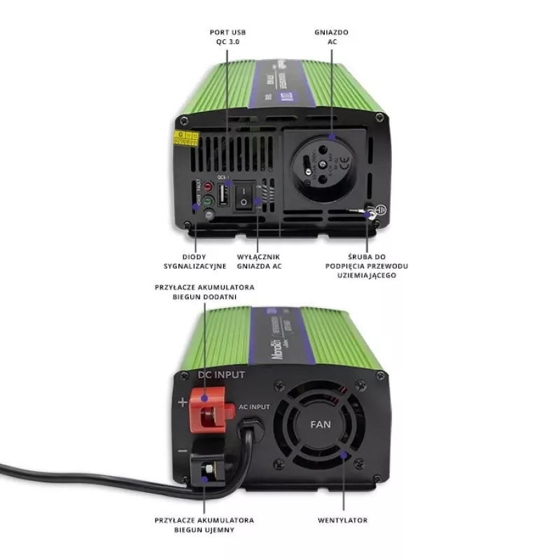 Inverter per auto Qoltec Monolith 1200 W Verde 12 V