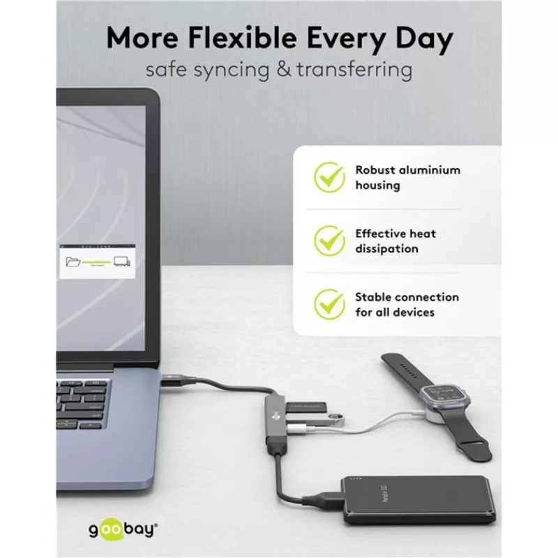 Hub USB Goobay Slim 4 porte, USB-A a USB-C™/USB-A, USB 3.2 (74458)