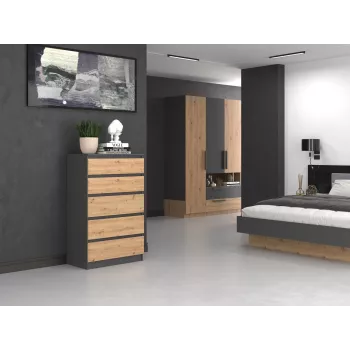Cassettiera Topeshop M5 ANTRACYT/ARTISAN 5 cassetti, antracite rovere, 700×1095×400 mm