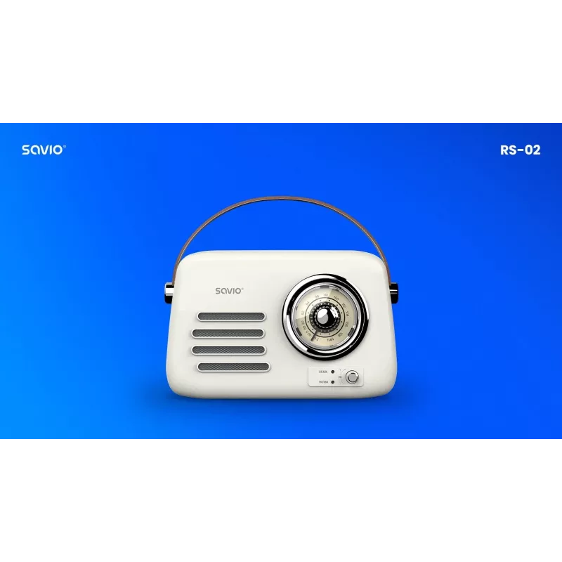 Radio portatile SAVIO RS-02 — sintonizzatore FM analogico, Bluetooth 5.3, alimentazione USB, 3 W, bianco