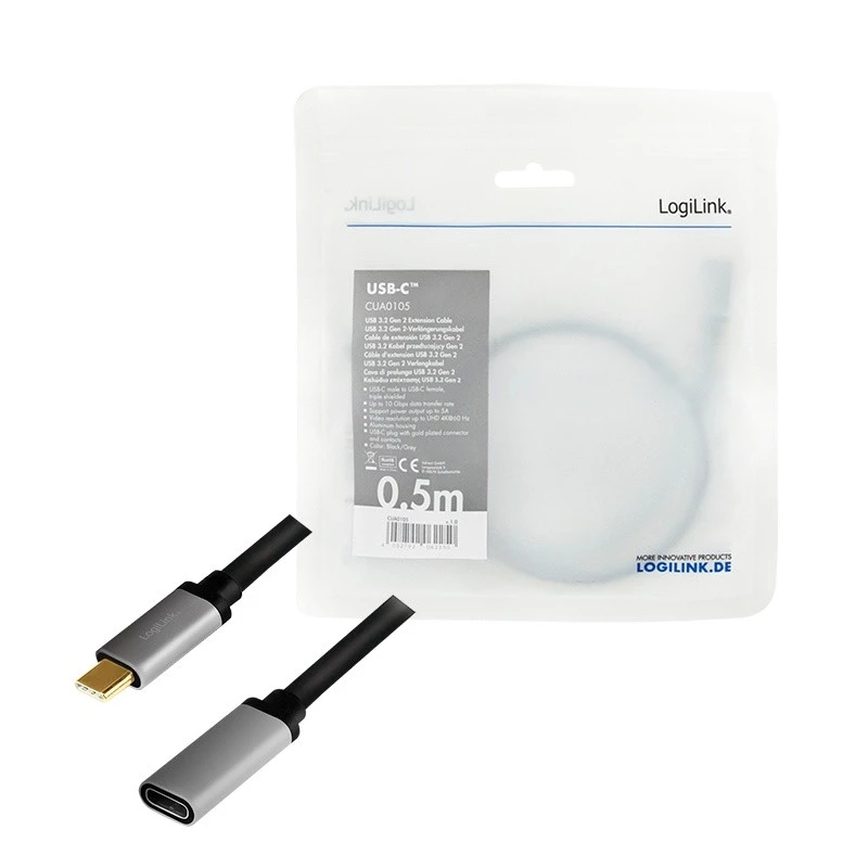 Cavo USB LogiLink USB 3.2 Gen 2 CUA0105 0,5 m USB-C nero grigio