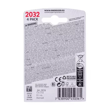 ENERGIZER BATTERY SPECIALIZED CR2032, 4 pz., 3V, ECO