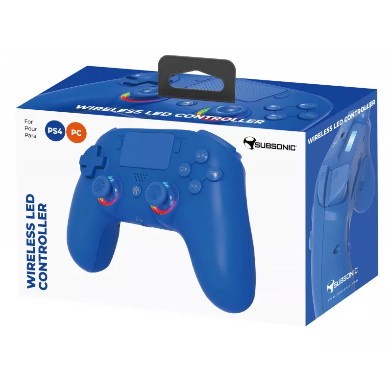 Controller LED wireless SUBSONIC SA5639-3 per PS4 e PC, gamepad wireless blu