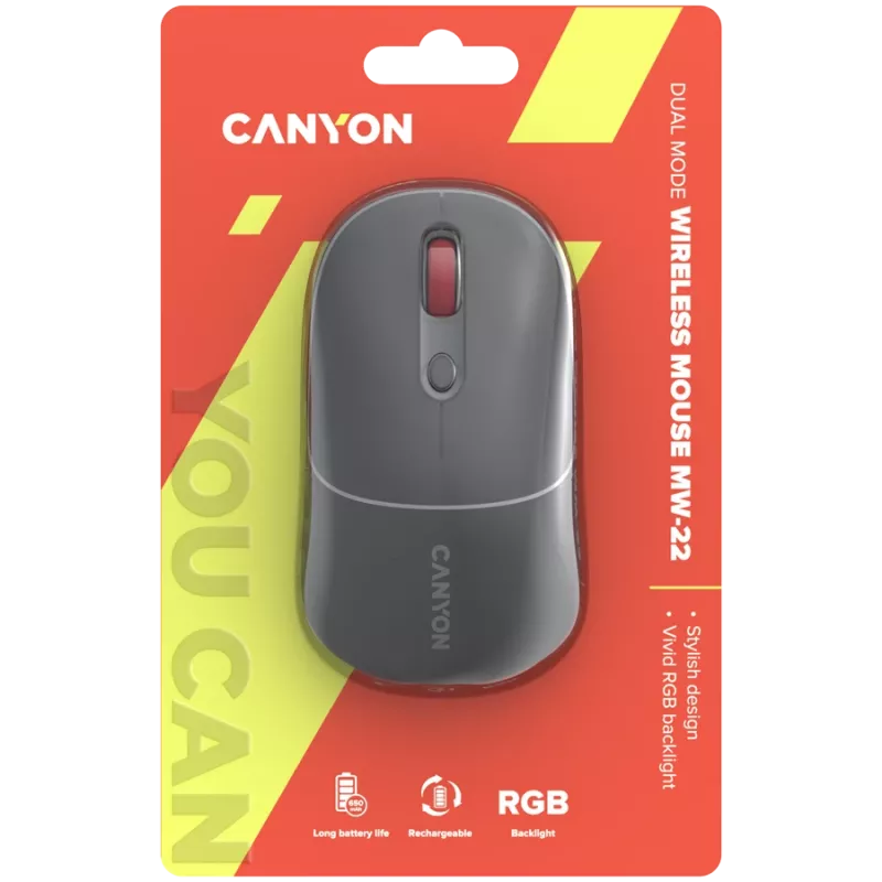 Canyon MW-22 2in1 Mouse wireless RGB - Grigio - Bluetooth/RF - 1.600 dpi - ricaricabile