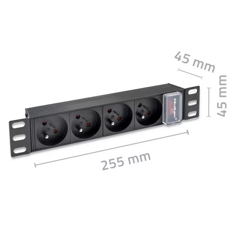 Qoltec PDU in alluminio per RACK 10'' | 1U | 16A | 4xFRENCH | 1,8m