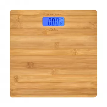 Bilancia pesapersone elettronica Jata HBAS1489 — capacità 180 kg, precisione 100 g, LCD 10,2 cm, piattaforma in bambù