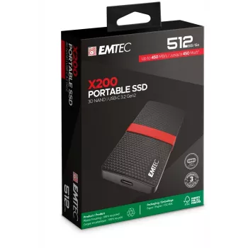 SSD Emtec 512GB USB Type-C 3.2 Gen 1 nero rosso X200