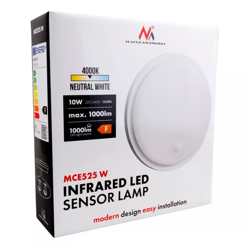 Lampada LED con sensore PIR MACLEAN MCE525 W — lampada LED da esterno con sensore di movimento