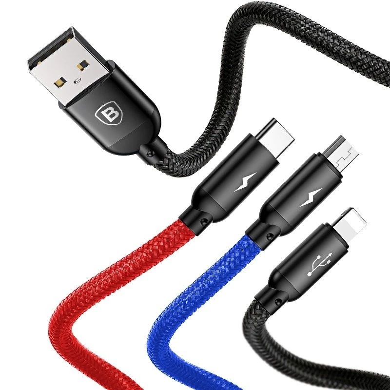 Cavo USB BASEUS Colorfone CAMLT-BSY01 1,2 m USB A 3 x USB C nero, rosso, blu