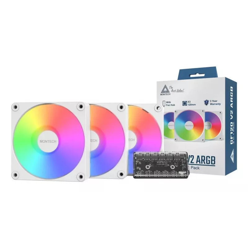 Montech GF120 V2 ARGB modulo ventola per case PC 12 cm bianco 3 pz.