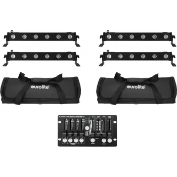 EUROLITE set barre LED 4x LED BAR-6 QCL RGBW con 2 soft-bag e controller
