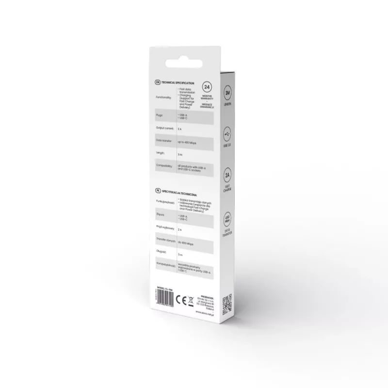 Cavo USB 2.0 SAVIO CL-168, USB A (connettore maschio) a USB C (connettore maschio), 3 m, bianco
