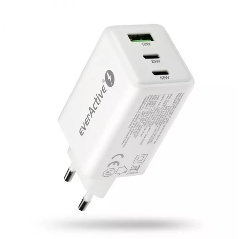 Caricabatterie everActive SQ-655Q 65W, 1×USB-A + 2×USB-C ricarica rapida