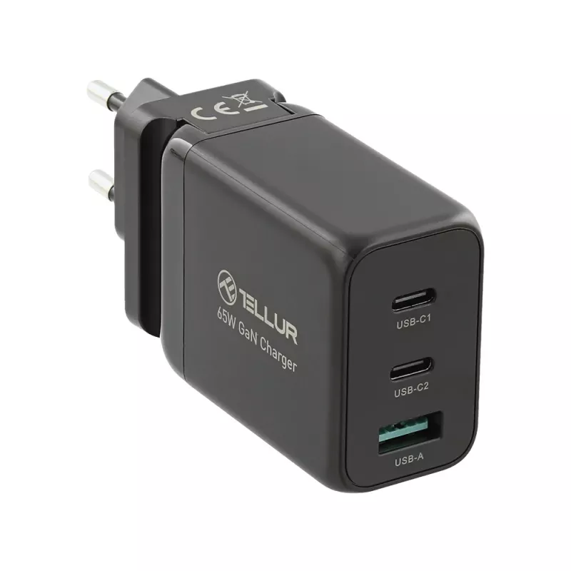 Caricabatterie da parete Tellur TLL151451 65W, 3 porte (2x USB-C, 1x USB-A)