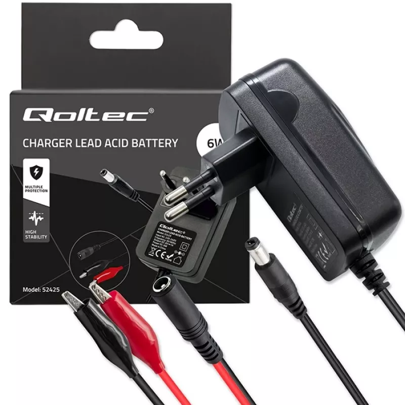 Caricabatterie QOLTEC Charger AGM GEL STD 6V 1A per batterie al piombo-acido 6V, AGM e Gel