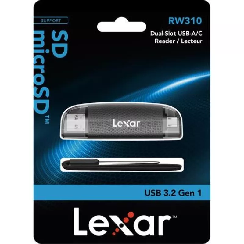 Lexar LRW310X-BNBNG lettore di schede microSD/SD dual USB-A/USB-C, USB 3.2