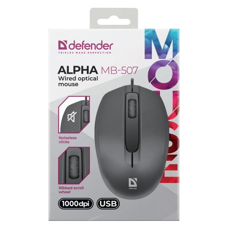 Defender mouse per computer con filo dal clic silenzioso