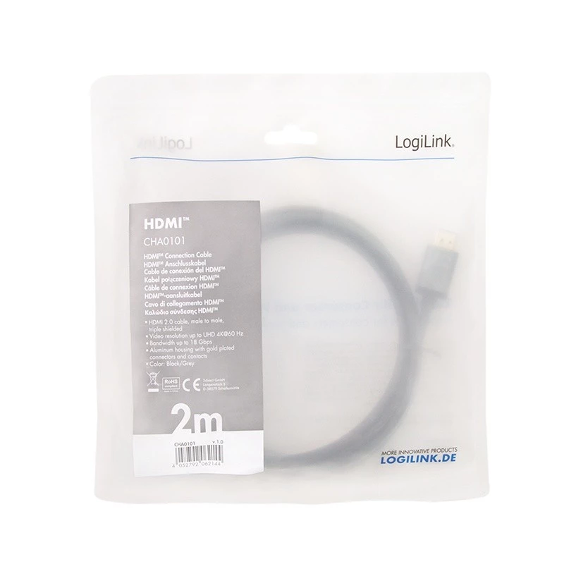 Cavo LogiLink CHA0101 HDMI-AV nero-grigio 2 m HDMI a HDMI connettore maschio