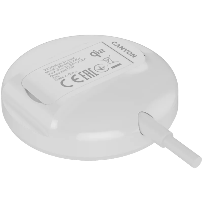 Caricabatterie wireless CANYON WS-105 15W Qi2 bianco – ricarica wireless 15W, compatibile Qi2