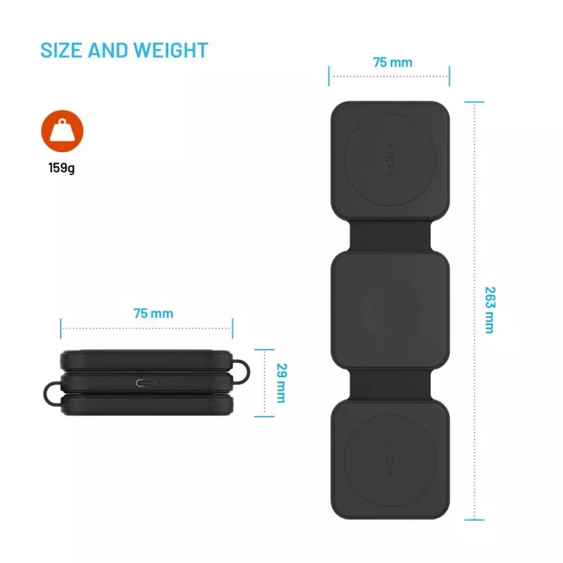 Caricabatterie pieghevole wireless FIXED FIXFLE-SA-BK 3-in-1 per Samsung — caricabatterie portatile compatto per telefono, auricolari, dispositivi indossabili