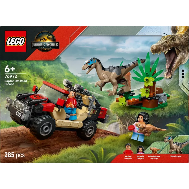 Set da costruzione LEGO Jurassic World 76972 Raptor Off-Road Escape, 285 pezzi, 2 minifigure, età 6+