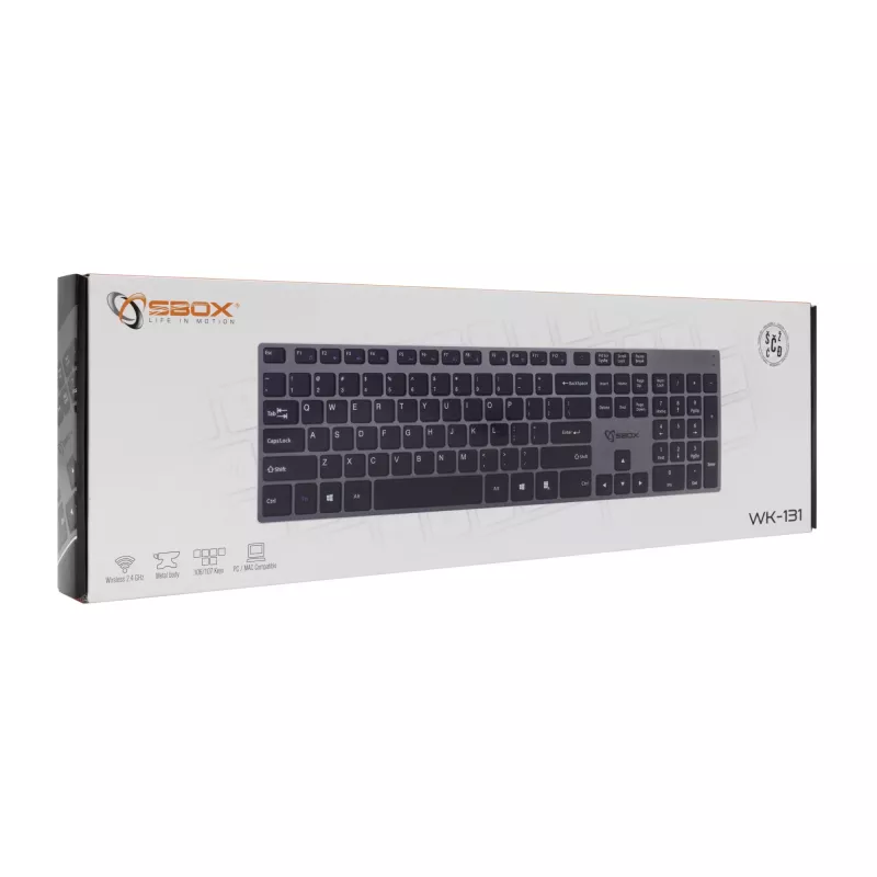 Tastiera wireless SBOX WK-131 US, design compatto in metallo, layout US