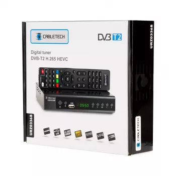 Ricevitore TV digitale Cabletech URZ0336C DVB-T/T2 H.265 sintonizzatore terrestre, 470–862 MHz, 1 sintonizzatore, HDMI, USB, SCART