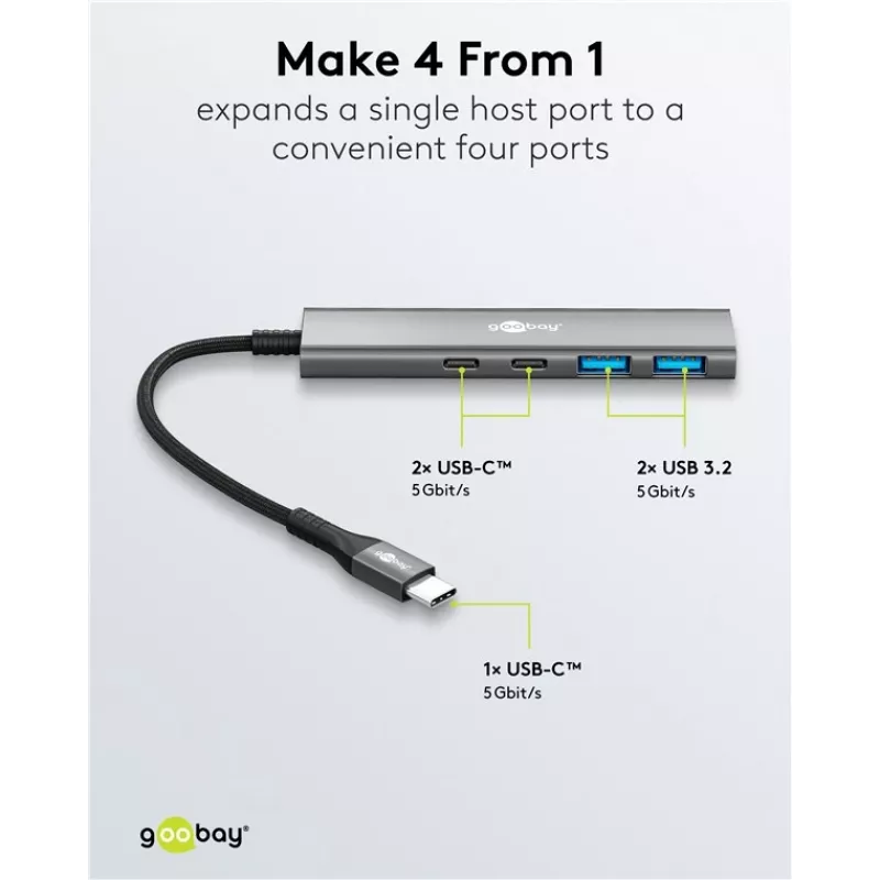 Hub USB slim 4 porte Goobay USB-C a/USB-A 5 Gbit/s - connettore maschio USB 3.2 (76563)
