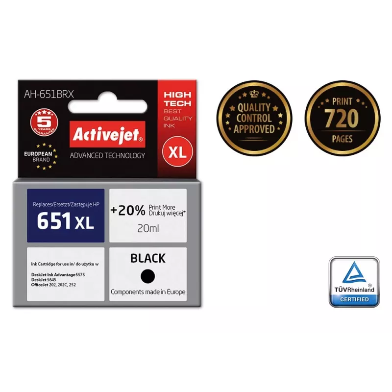 Activejet AH-651BRX inchiostro (sostituto per HP 651 C2P10AE; Premium; 20 ml; nero)