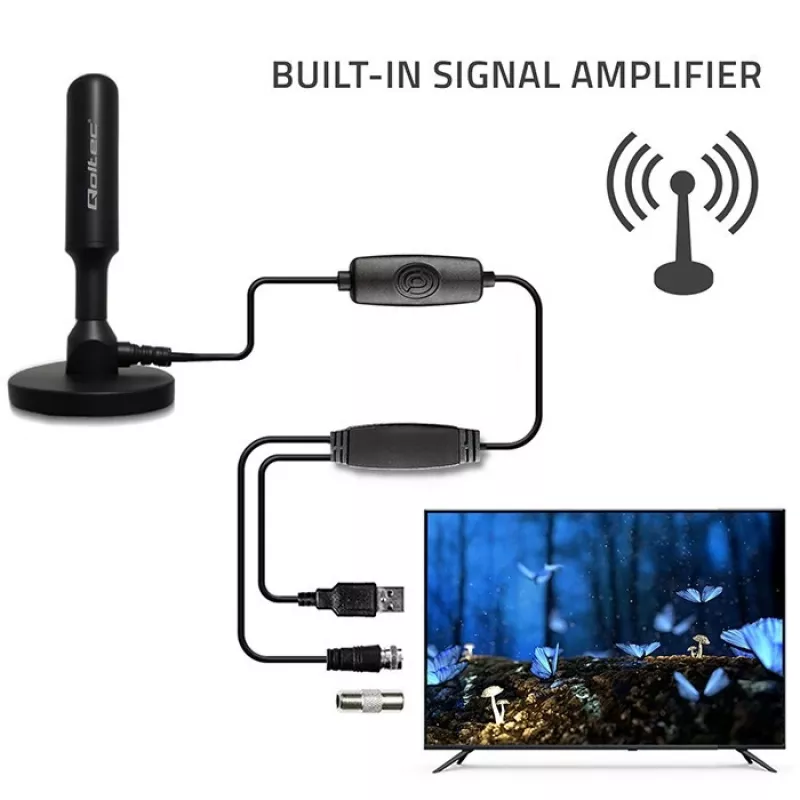 Antenna TV QOLTEC DVB-T2 28 dBi con amplificatore di segnale, ricezione interna/esterna