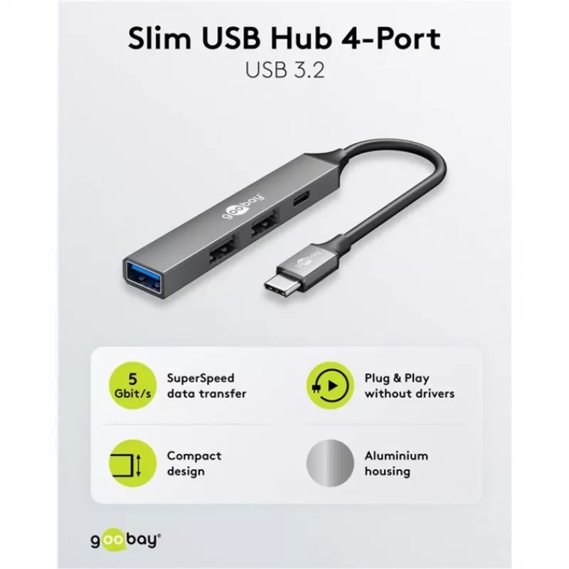 Hub USB Goobay Slim a 4 porte, USB-C™ a USB-C™/USB-A, USB 3.2 (74459)