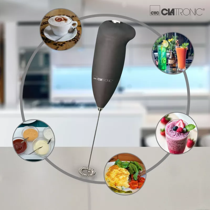 Clatronic MS 3089 Montalatte a batterie, nero/acciaio inox