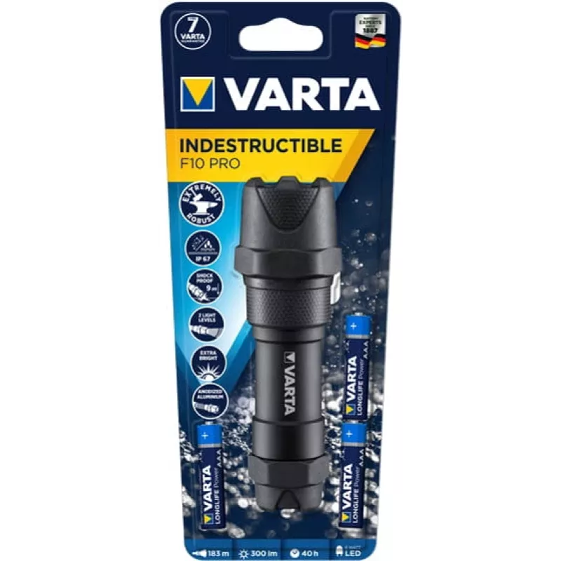 Torcia portatile Varta INDESTRUCTIBLE F10 PRO nero 6W 300lm IP67