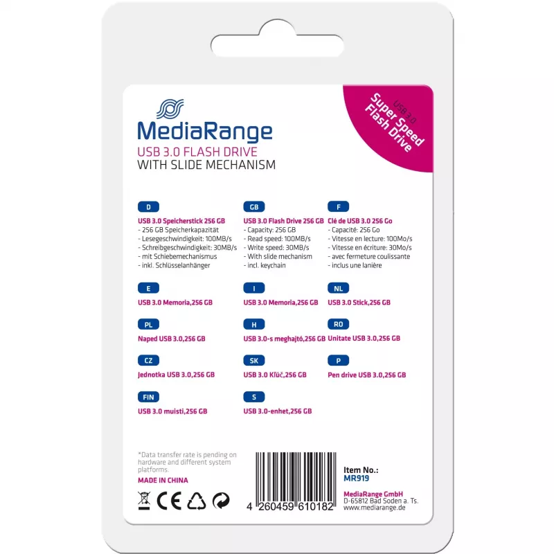 MediaRange - chiavetta USB - 256 GB - USB 3.0 - nero, argento (MR919)