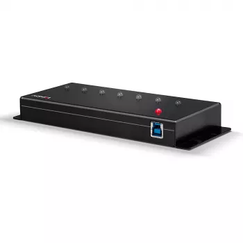 Lindy Hub USB 3.0 in metallo a 7 porte, USB 3.2 Gen 1 (3.1 Gen 1) Type-A, 5000 Mbit/s, nero, 0,8 m, 185 mm, 75 mm