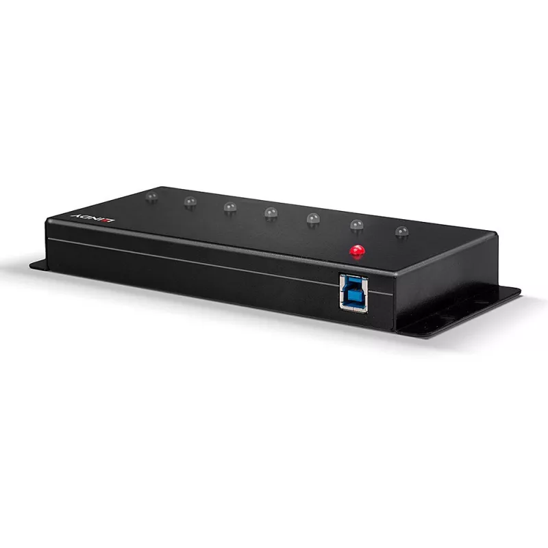 Lindy Hub USB 3.0 in metallo a 7 porte, USB 3.2 Gen 1 (3.1 Gen 1) Type-A, 5000 Mbit/s, nero, 0,8 m, 185 mm, 75 mm