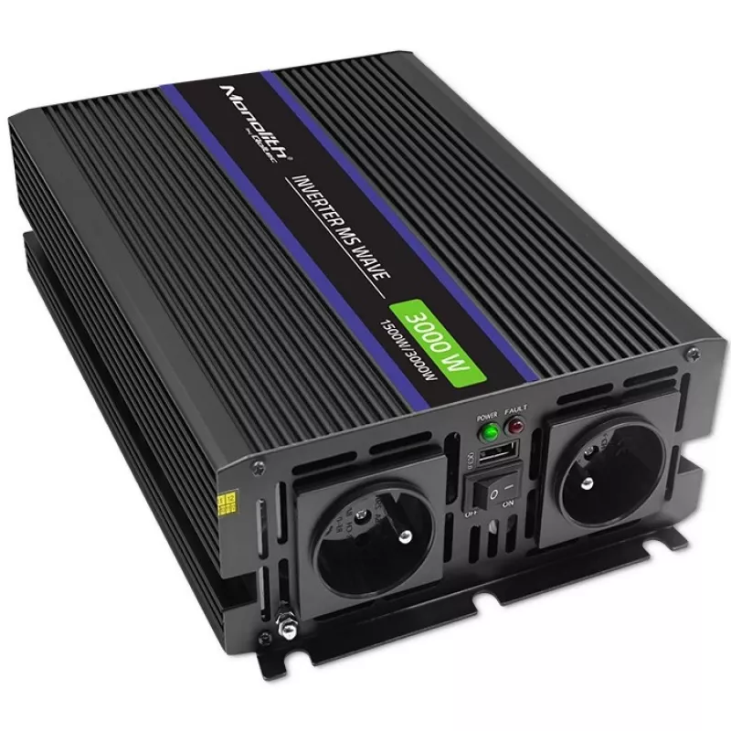Inverter QOLTEC Monolith 3000 MS Wave, 12V→230V, 1500/3000W, con USB