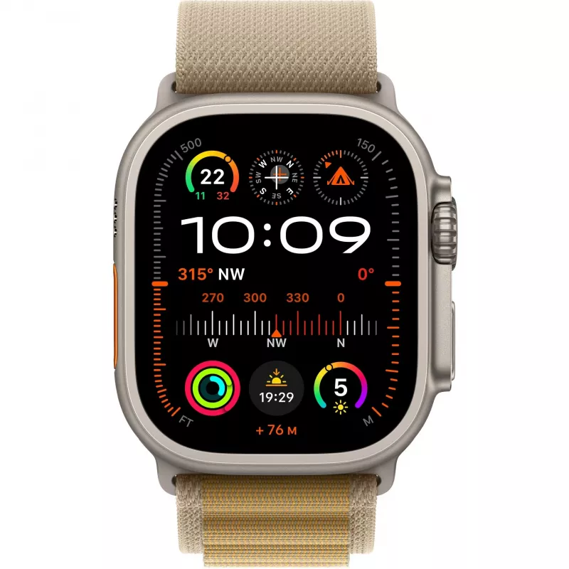 Cinturino Apple 49 mm Alpine Loop marrone piccolo finitura titanio naturale
