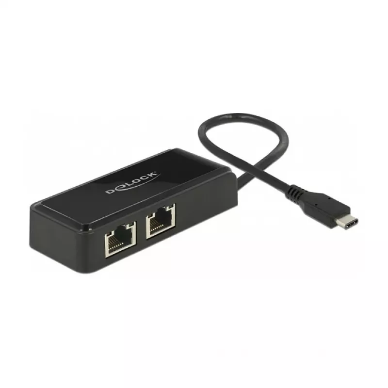 DeLOCK 63927 Adattatore da USB-C a 2x Gigabit LAN, nero