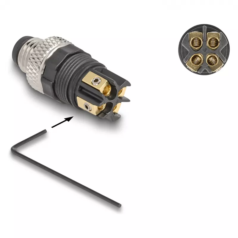 Connettore DeLOCK M8 codifica A 4 poli maschio connessione a vite nero
